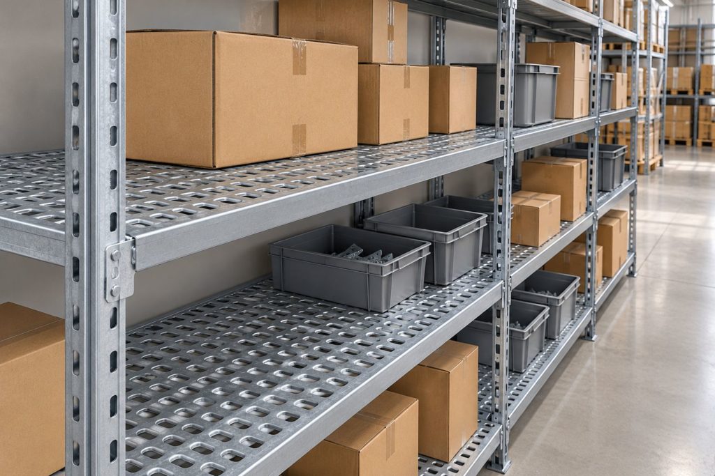 Industrielle Metallregale mit gelochten Stahlregalböden für die Lagerhaltung