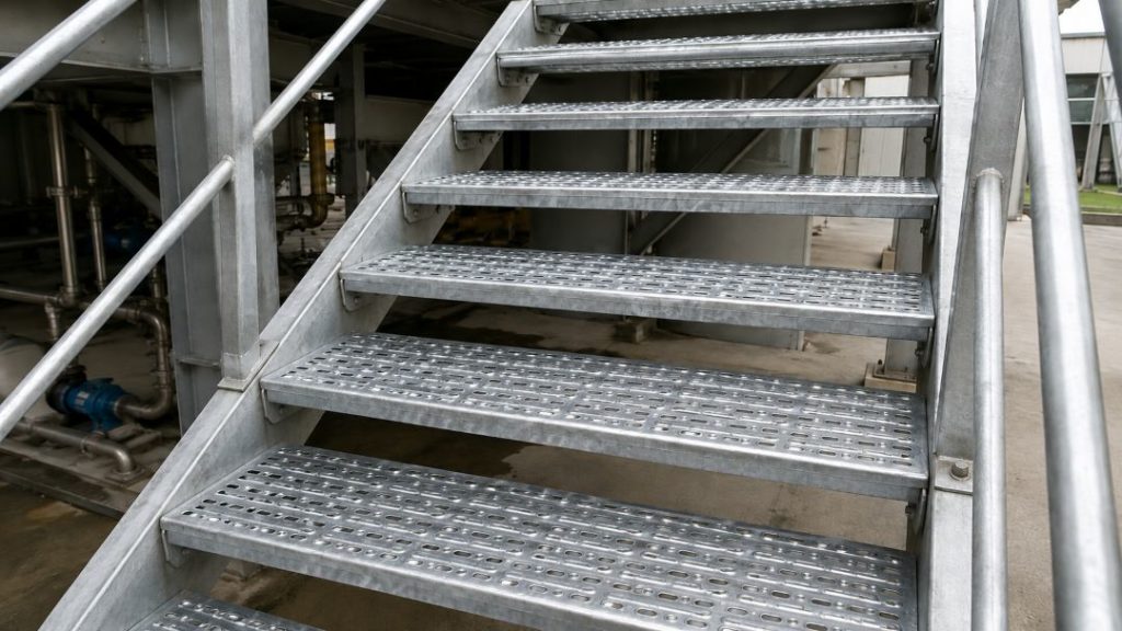 Industrial staircase with Abagrigliati galvanized steel stair treads