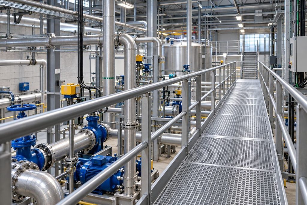 Pavimento per soppalco industriale con grigliati metallici profilati Abagrigliati